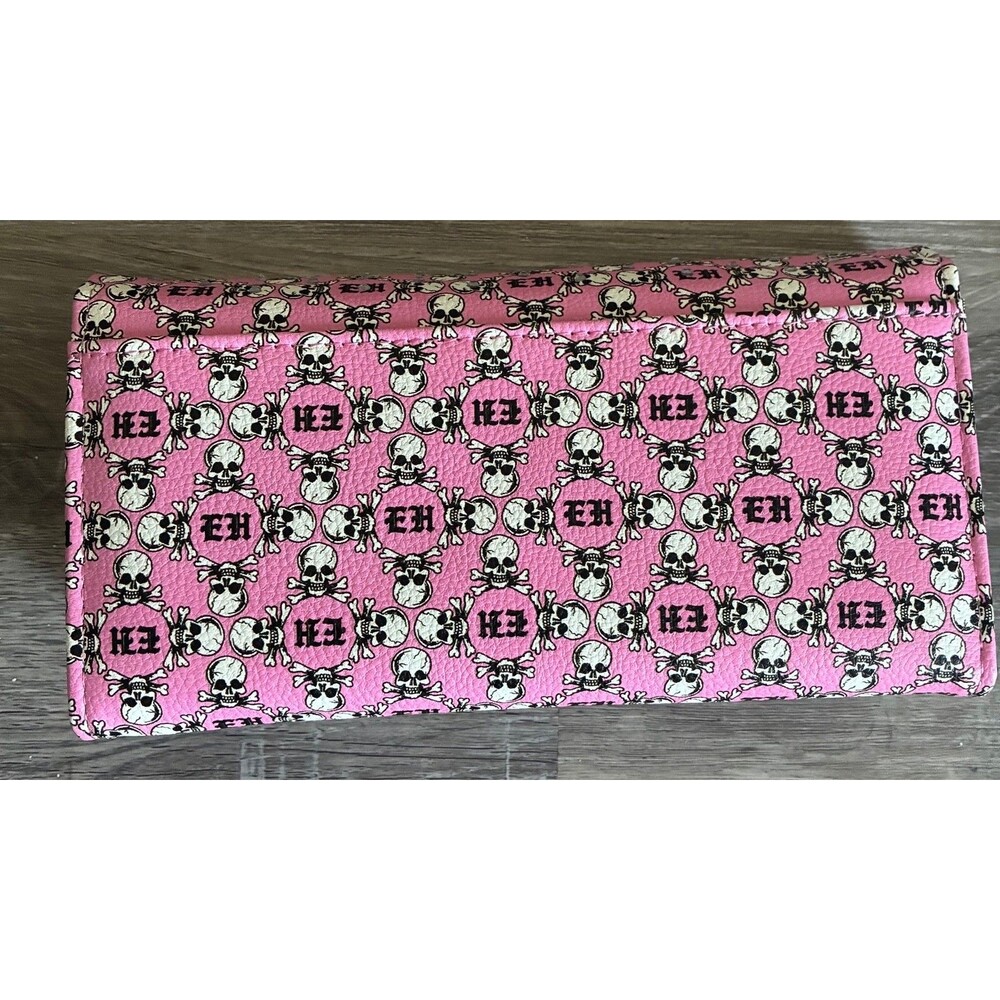 Ed Hardy Women's Pink Skull Rhinestone Trifold Wallet Clutch New With Tags - Picture 5 of 5